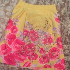 💥1 Day sale Gold pink flowers Anthropologie skirt